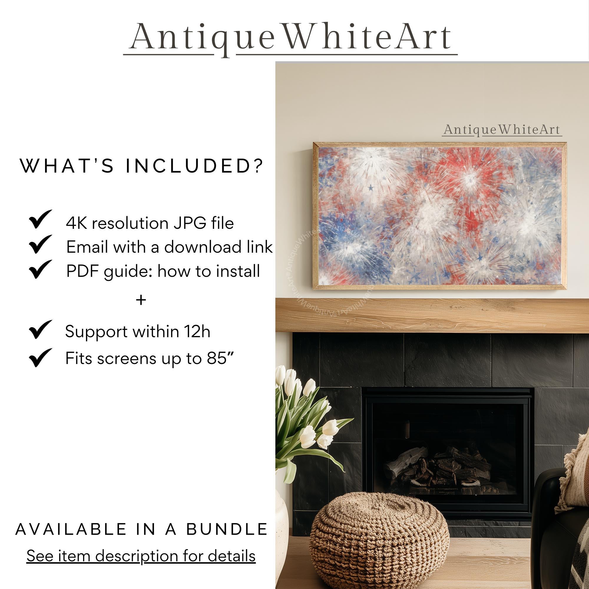 Set of 100+ Frame TV Images, 4th of July Art, Digital Download | TS110