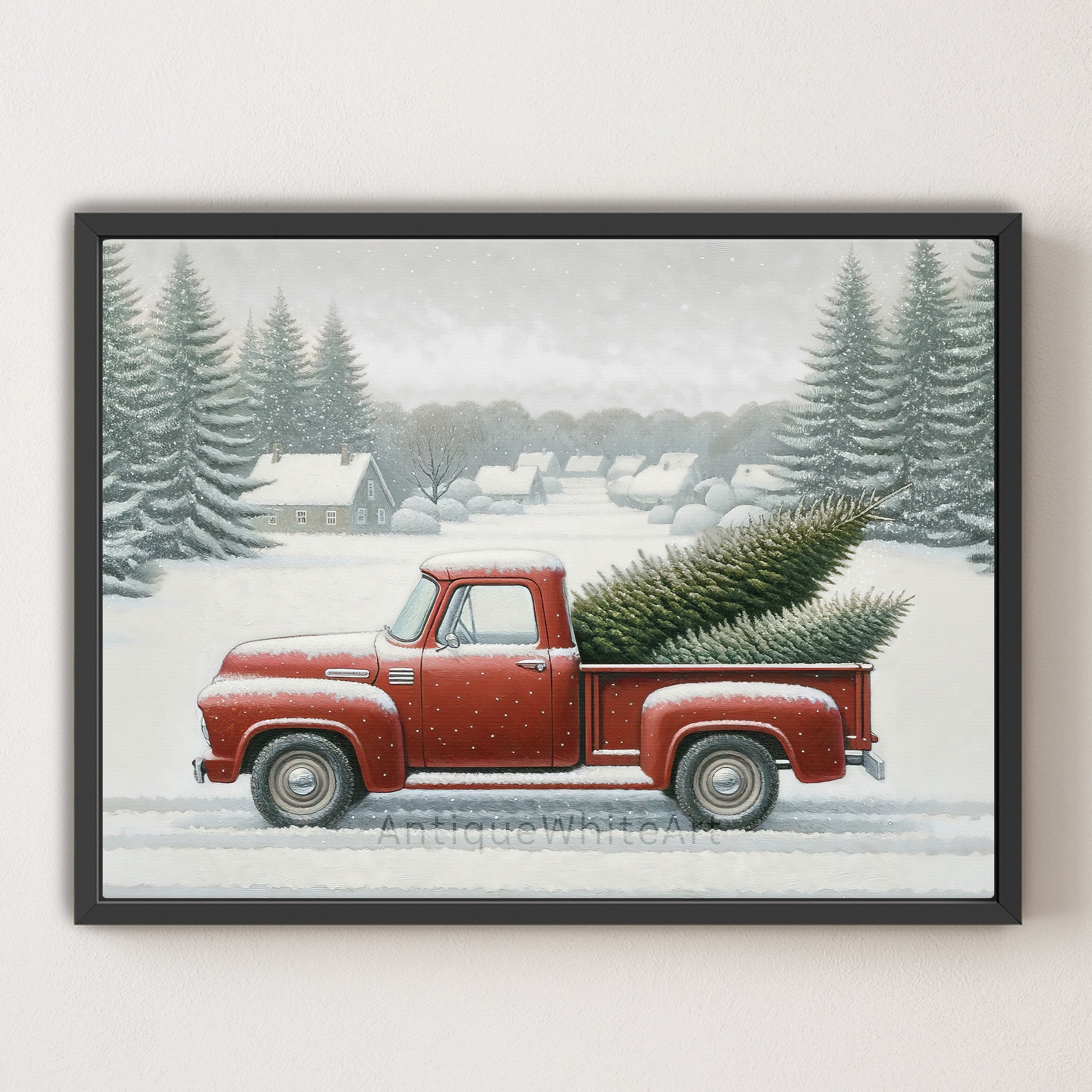 Red Truck Carrying Christmas Trees