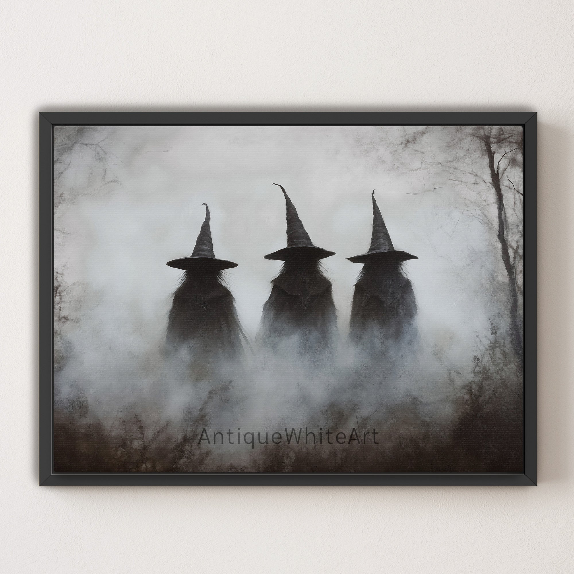Three Witches in Forest Fog