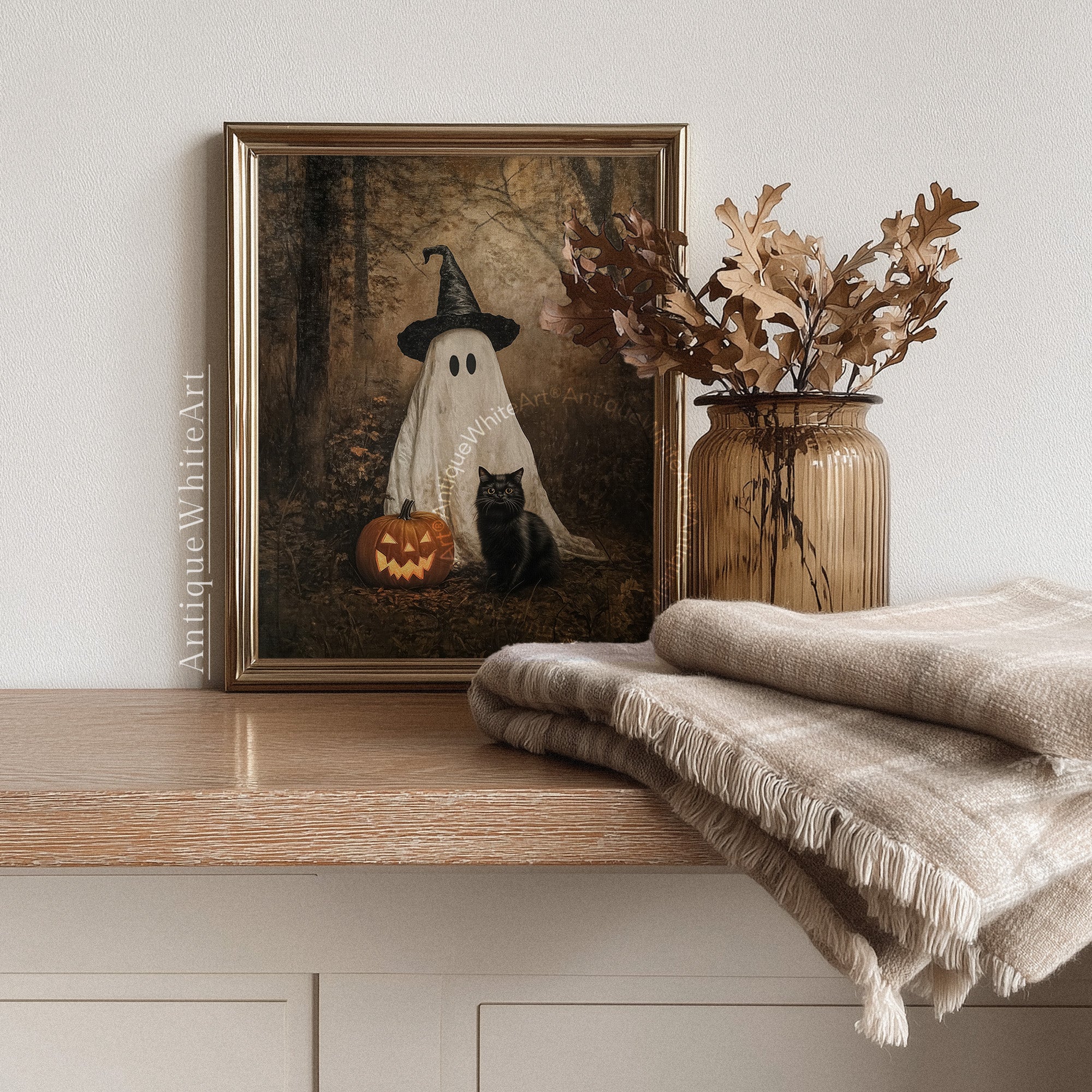 Halloween Wall Art Ghost & Black Cat | A531