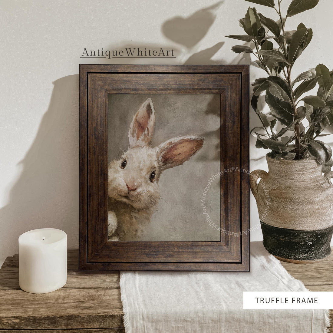 Easter Bunny Wall Art Print in Truffle Style Frame in Interior