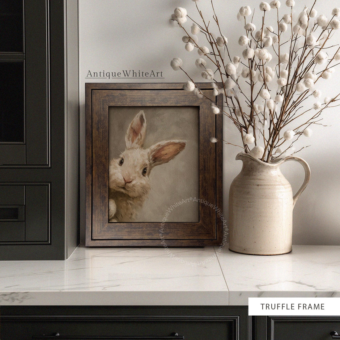 Easter Bunny Wall Art Print in Truffle Style Frame in a Kitchen