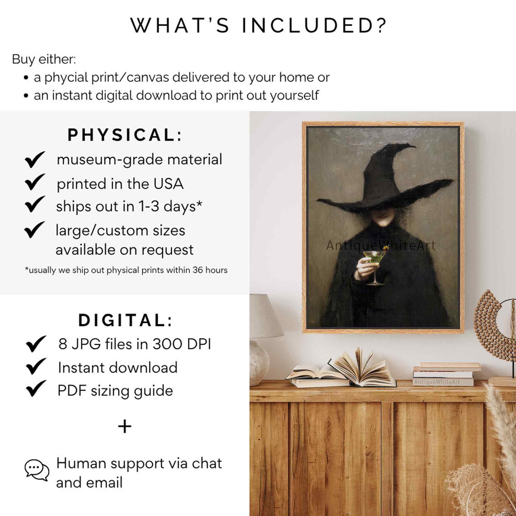 Halloween Witch With Cocktail Print | A1044