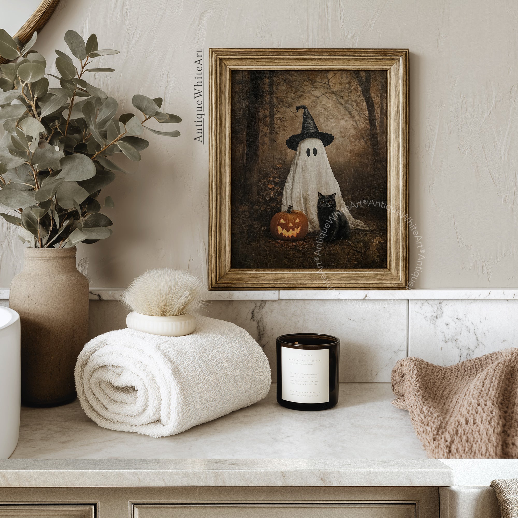 Halloween Wall Art Ghost & Black Cat | A531