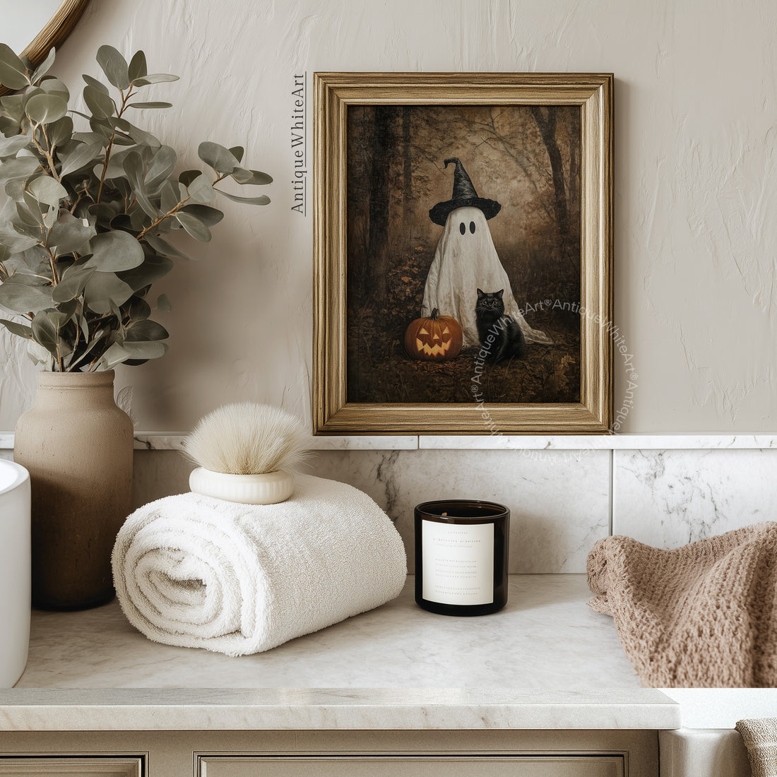 Halloween Wall Art Ghost & Black Cat | A531