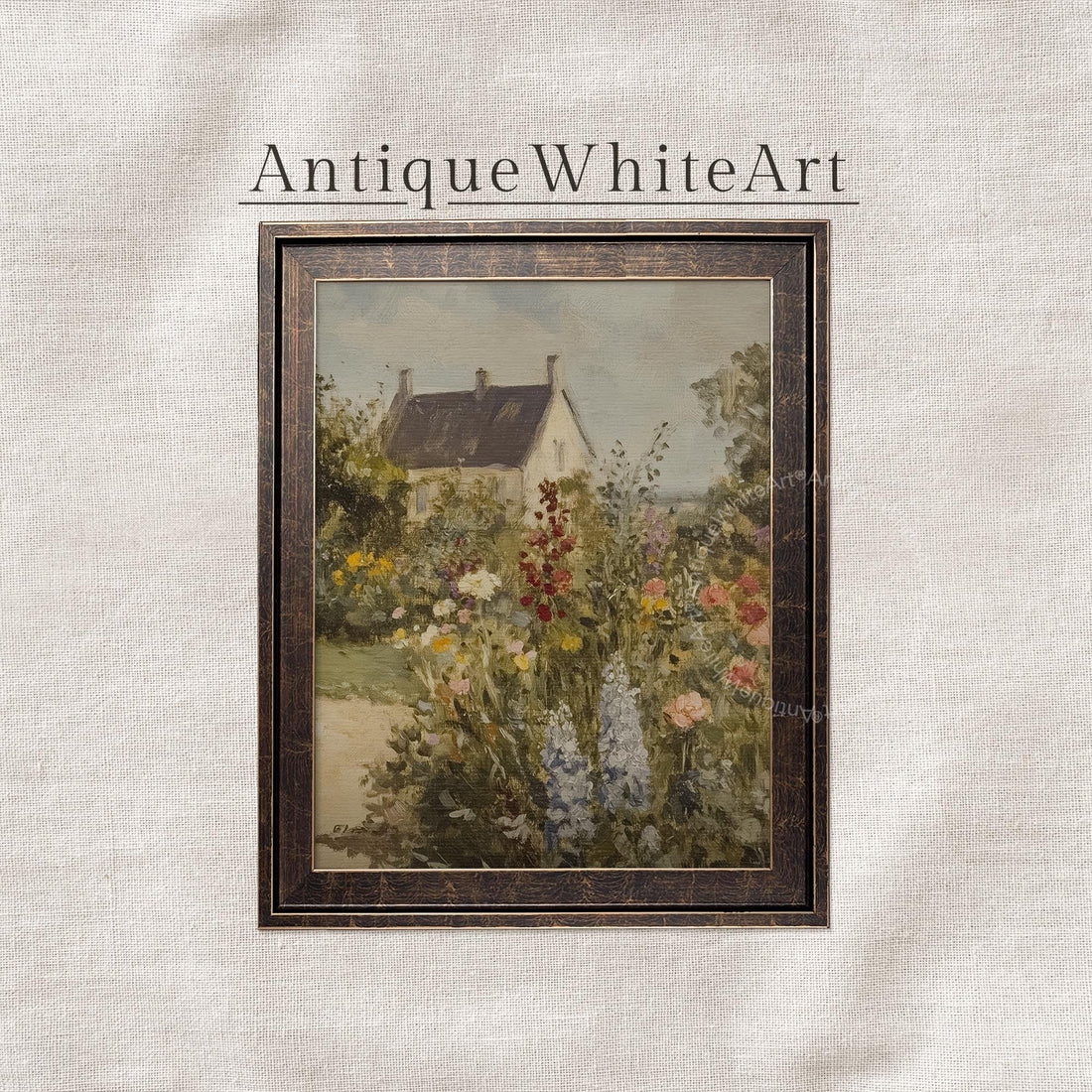 Framed Wall Print Featuring Spring Cottage with Wildflowers on Foreground