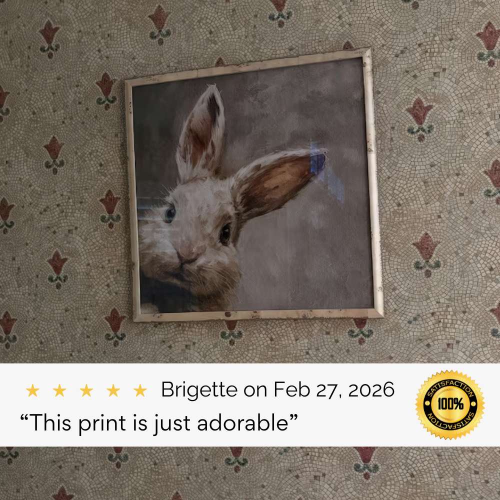 Real customer review photo of Easter bunny wall art hanging on a wall from February 27, 2026