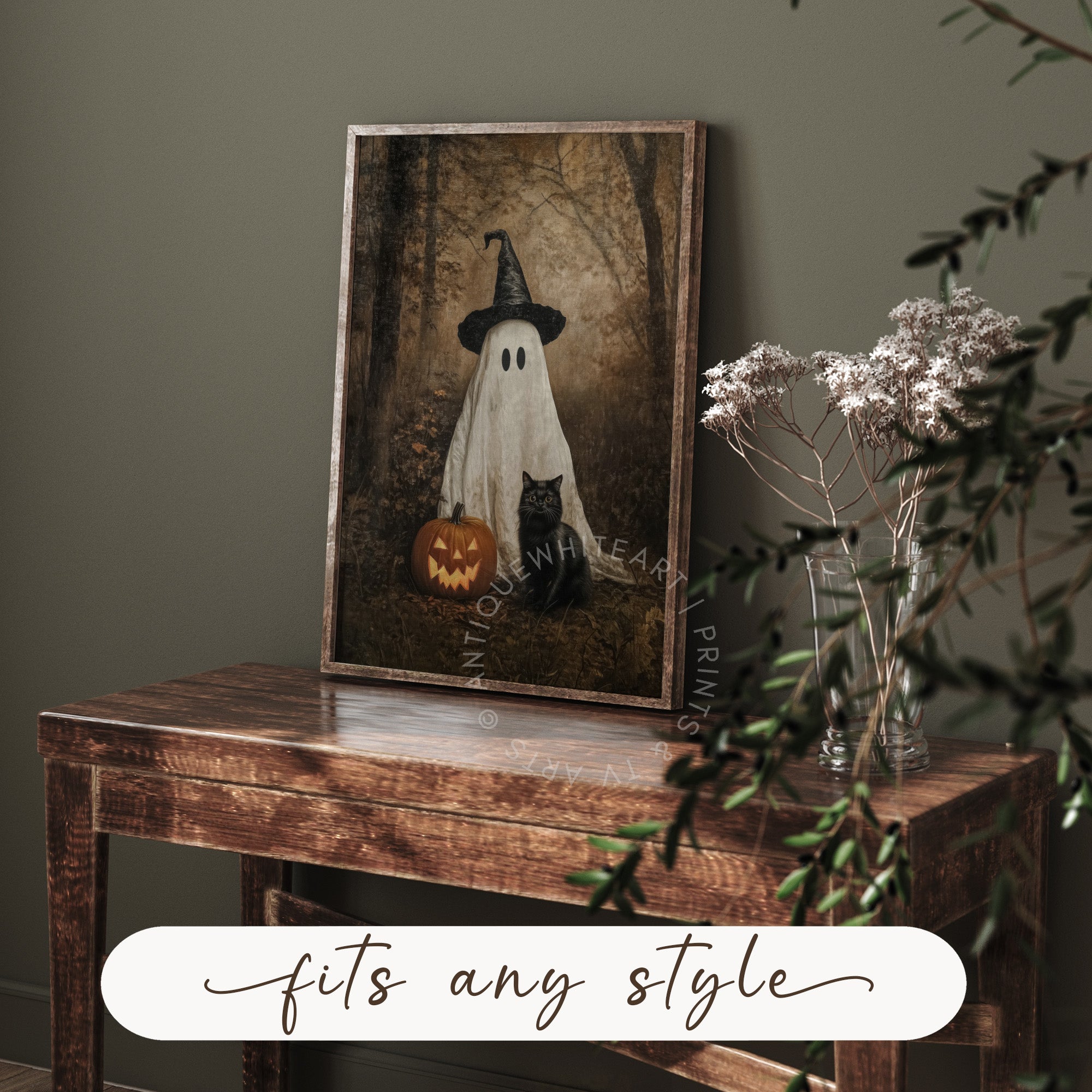 Halloween Wall Art Ghost & Black Cat | A531