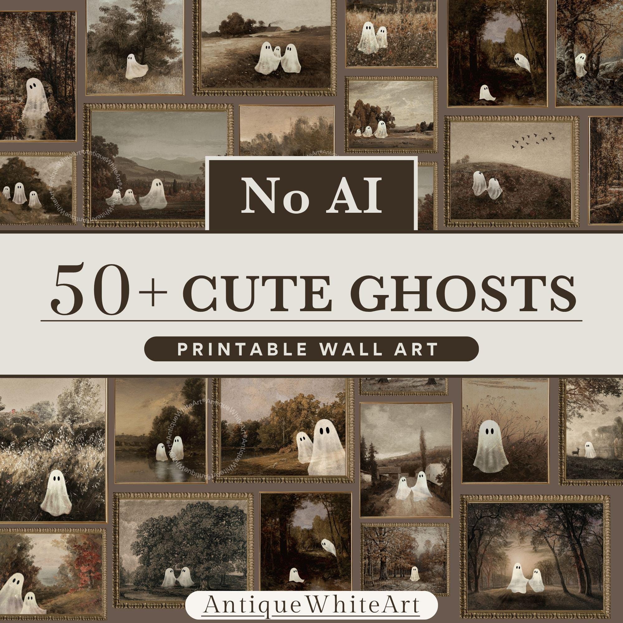 Handdrawn 50+ Vintage Ghost Halloween Printable Wall Art Bundle, Digital Download | S204