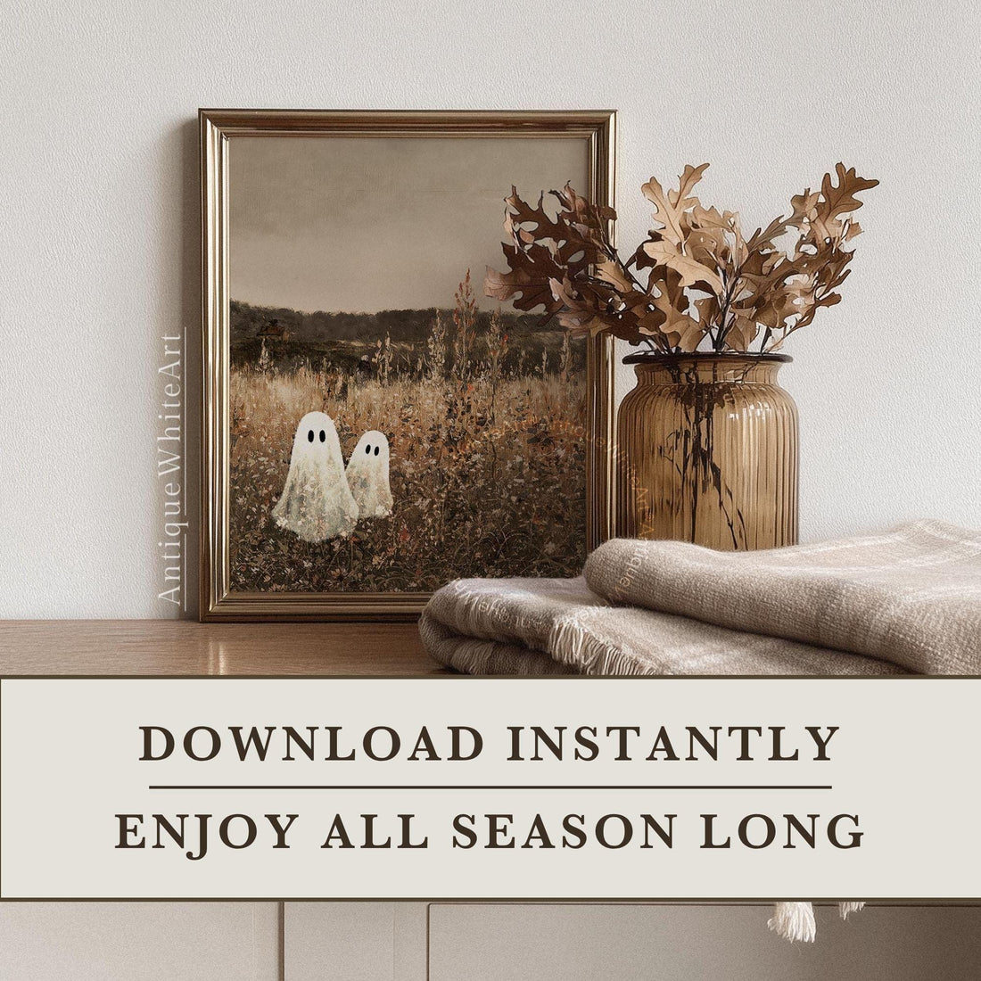 Handdrawn 50+ Vintage Ghost Halloween Printable Wall Art Bundle, Digital Download | S204