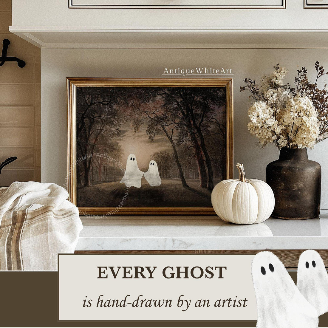Handdrawn 50+ Vintage Ghost Halloween Printable Wall Art Bundle, Digital Download | S204