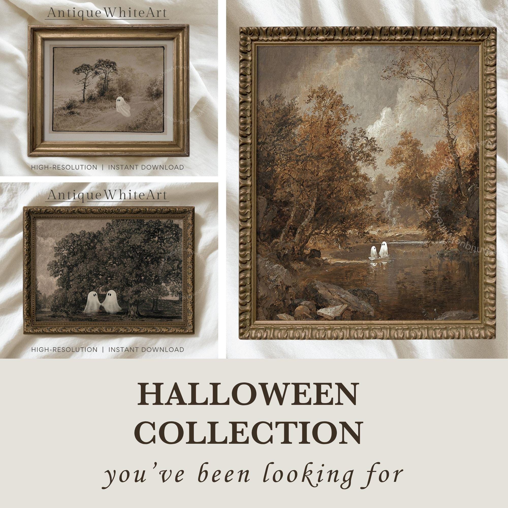 Handdrawn 50+ Vintage Ghost Halloween Printable Wall Art Bundle, Digital Download | S204