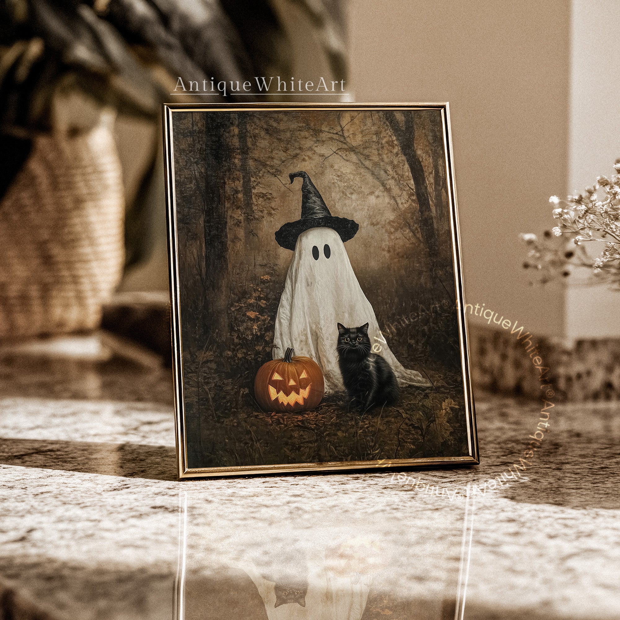 Halloween Wall Art Ghost & Black Cat | A531