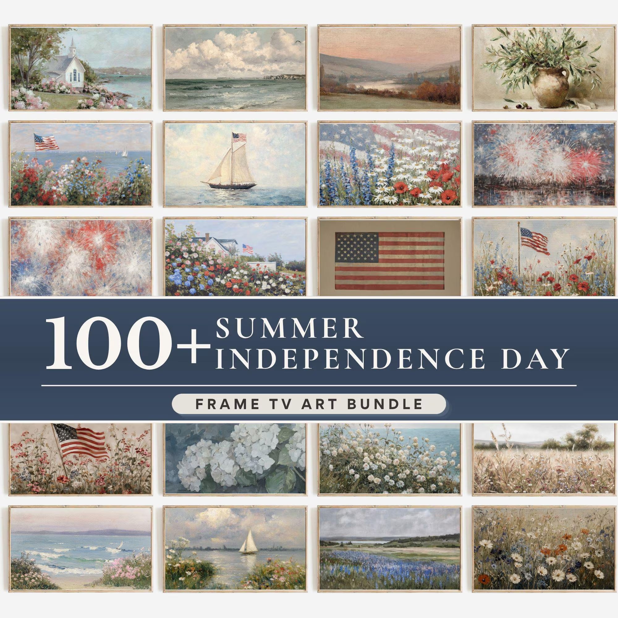 Set of 100+ Frame TV Images, 4th of July Art, Digital Download | TS110
