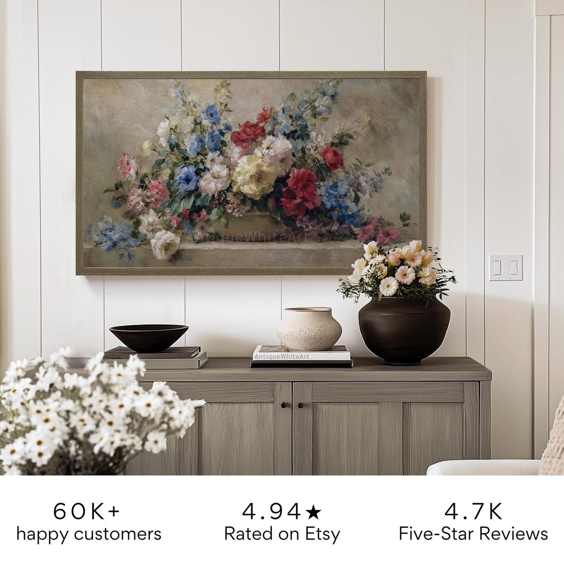 Floral 4th of July Frame TV Art, Digital Download | TV639