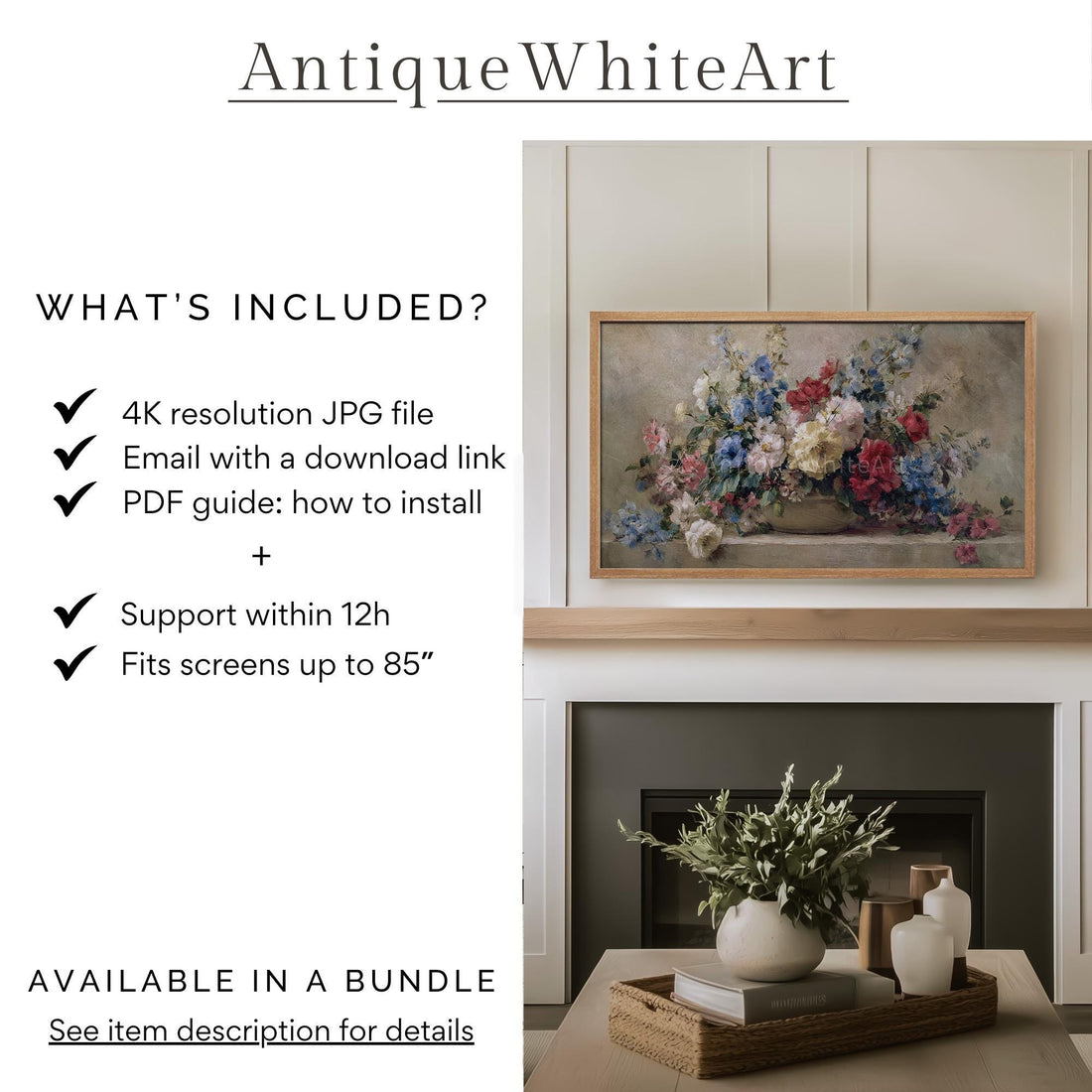 Floral 4th of July Frame TV Art, Digital Download | TV639