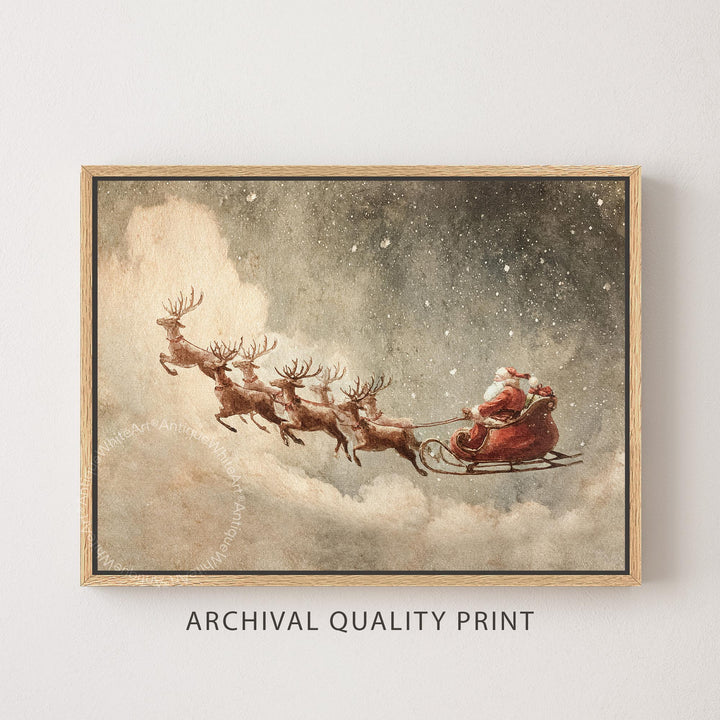 Santa Sleigh Snow Scene Wall Art