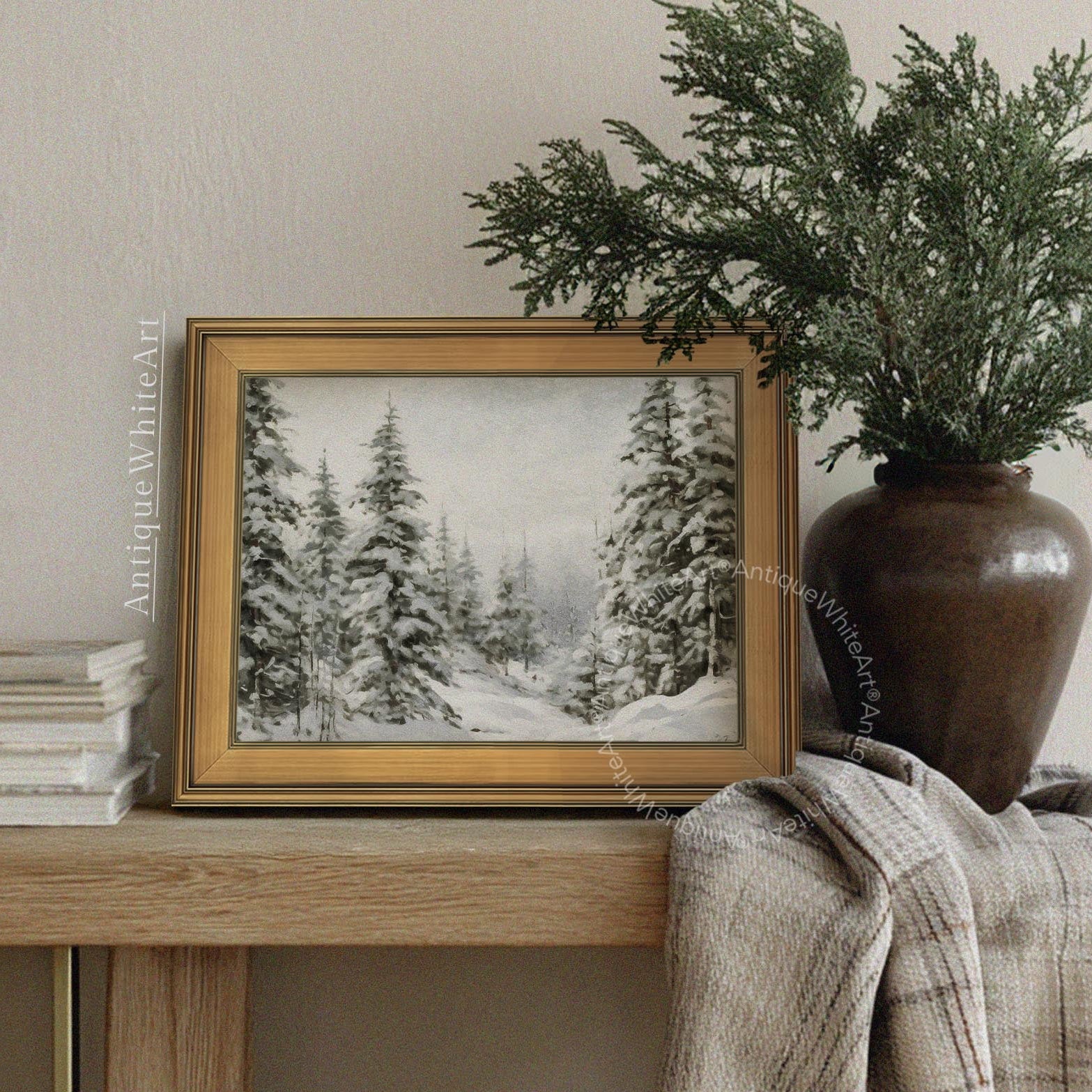 Framed winter landscape print from AntiqueWhiteArt.