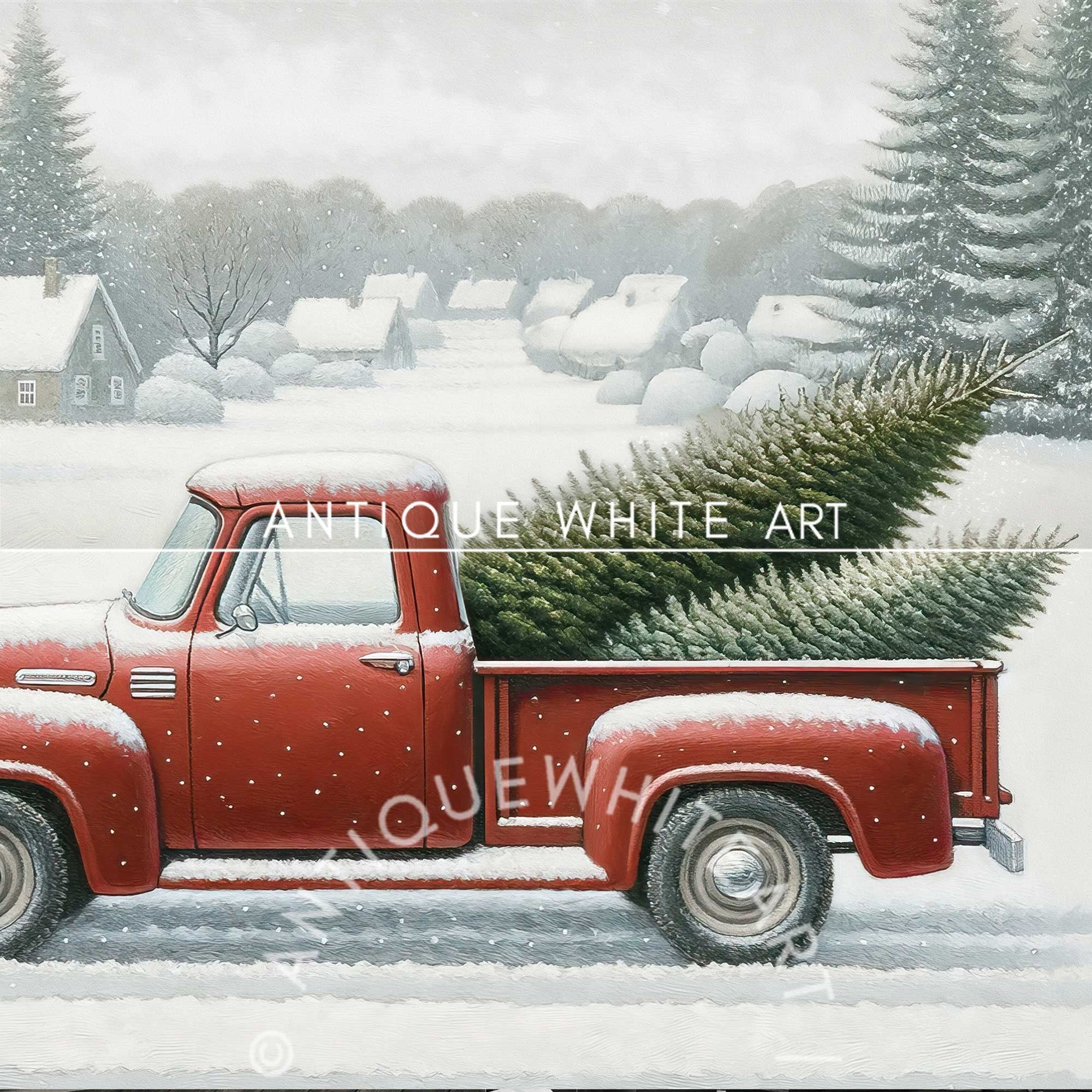 Red Truck Carrying Christmas Trees