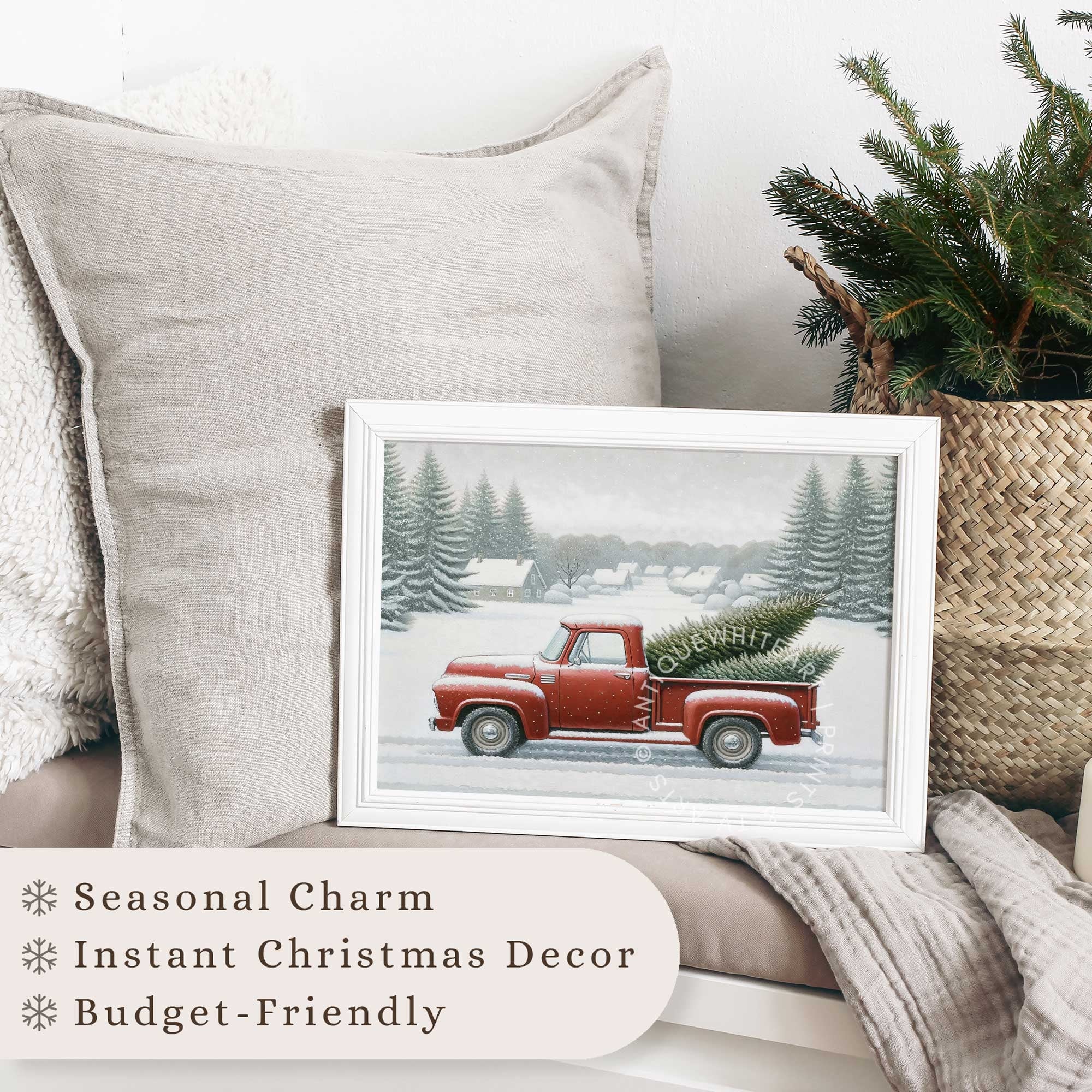 Red Truck Carrying Christmas Trees