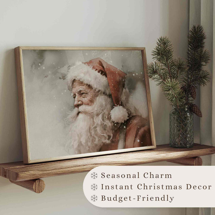 Vintage Style Santa Claus Potrait Wall Art Farmhouse Christmas Print Holiday Home Decor Painting W86