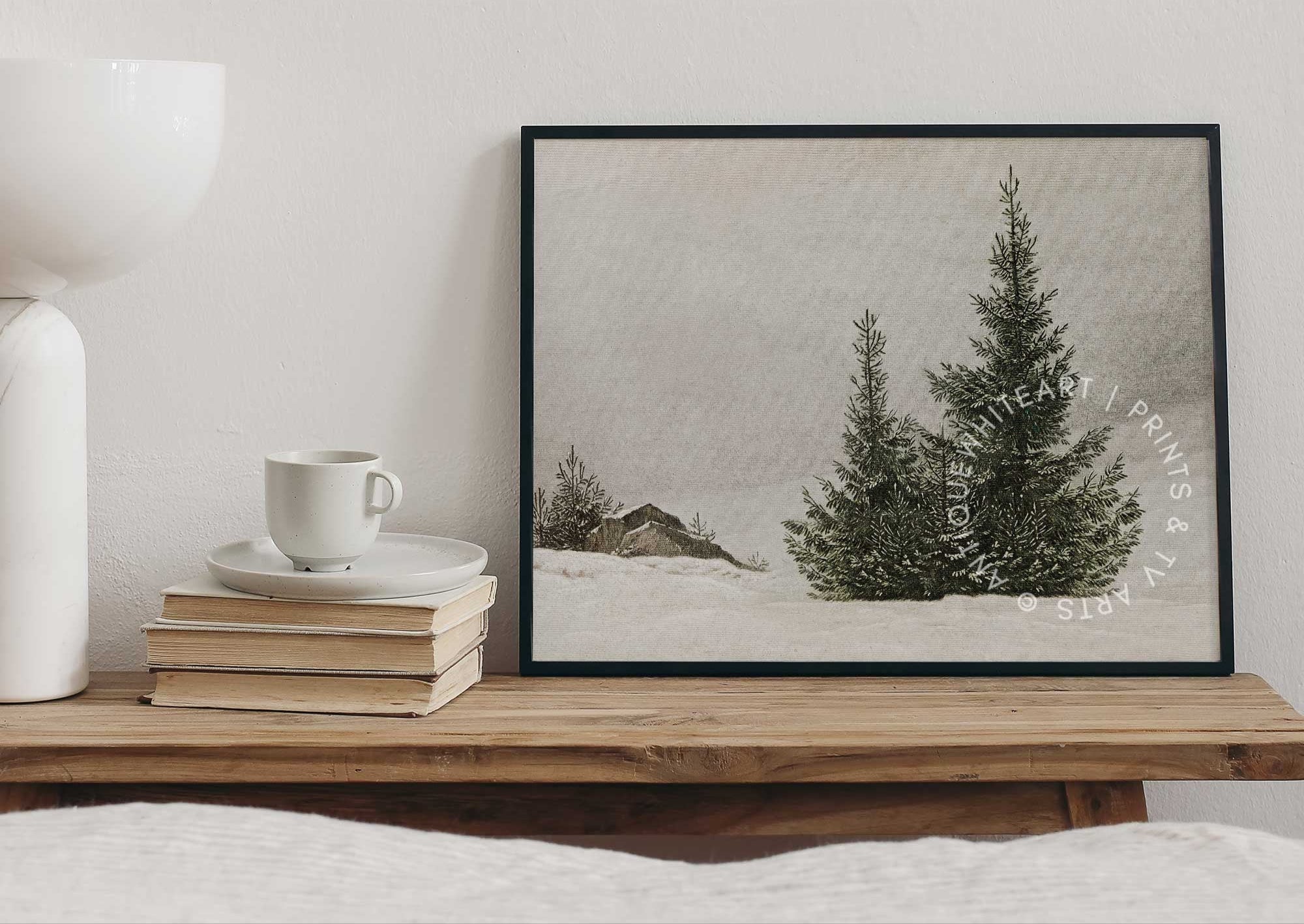 Snowy Pine Trees in Fog