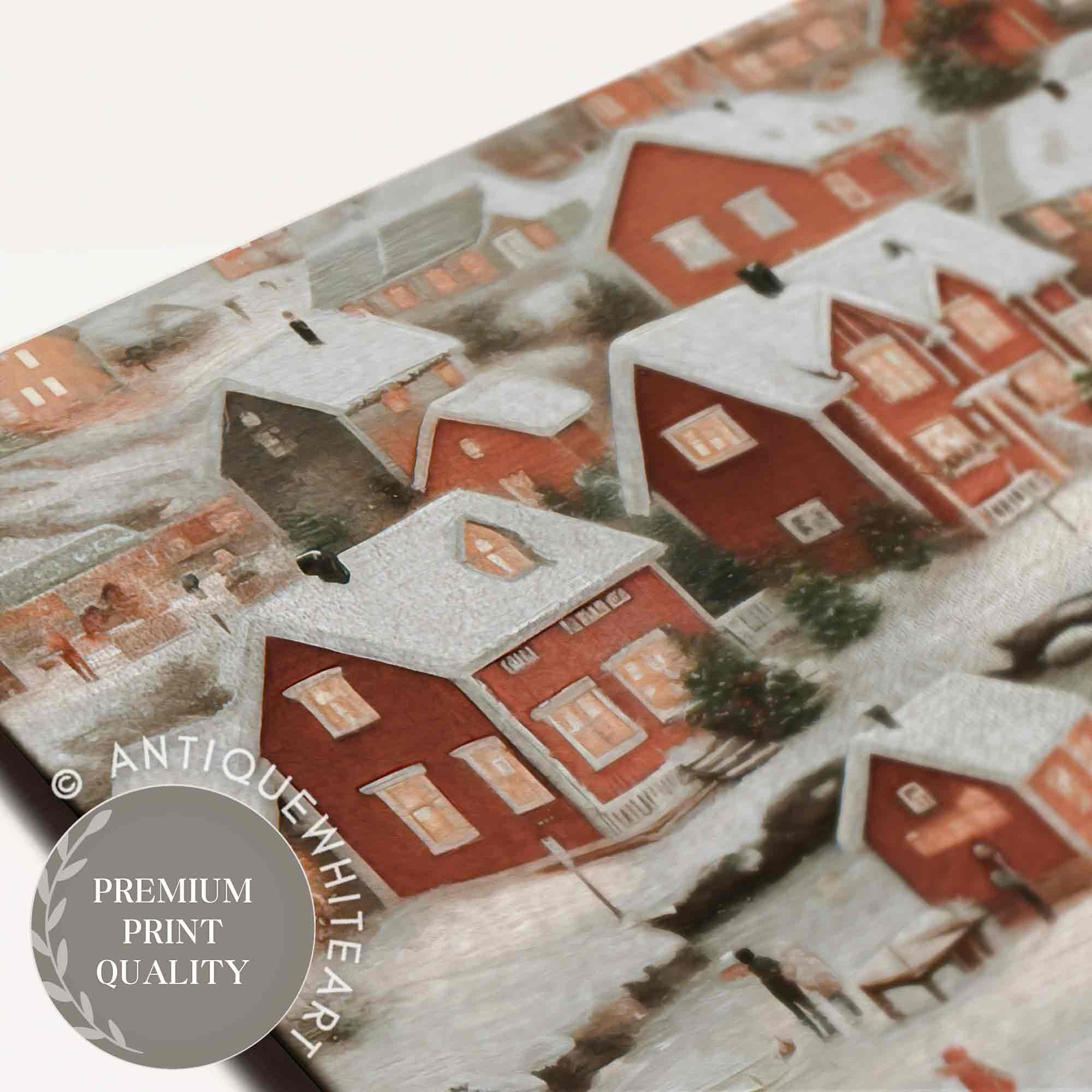 Winter Wall Art Christmas Oil Painting Snowy Village Print Festive Holiday Home Decor Farmhouse W95