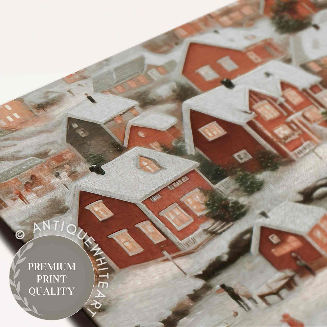 Winter Wall Art Christmas Oil Painting Snowy Village Print Festive Holiday Home Decor Farmhouse W95