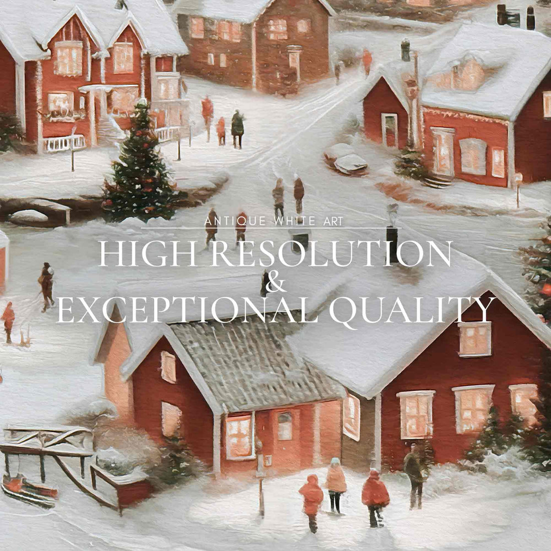 Winter Wall Art Christmas Oil Painting Snowy Village Print Festive Holiday Home Decor Farmhouse W95