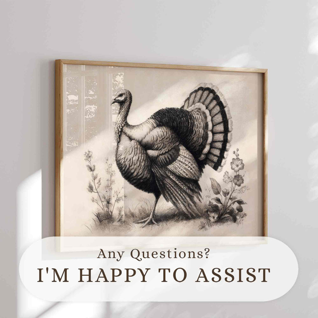 Thanksgiving Wall Art Turkey Painting Farmhouse Print Autumn Downloadable W97