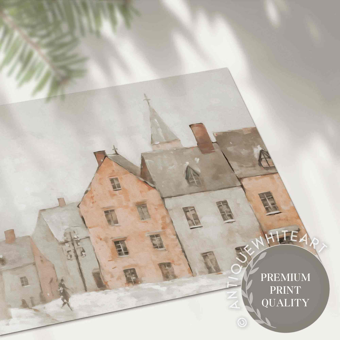 Winter Village Wall Art Muted Painting Neutral Farmhouse Decor Festive HolidayHome W105 Print