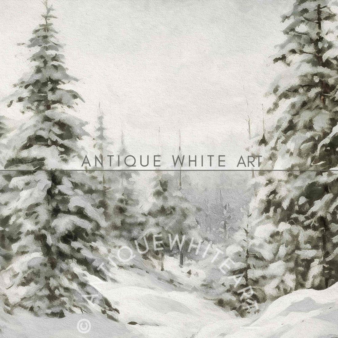 Snowy Winter Print Christmas Wall Art Farmhouse Pine Forest Painting Rustic Landscape W94