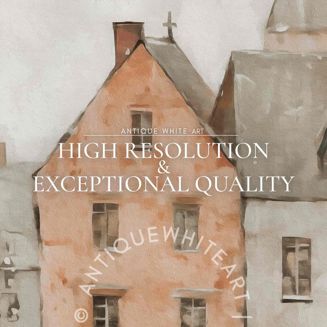 Winter Village Wall Art Muted Painting Neutral Farmhouse Decor Festive HolidayHome W105 Print