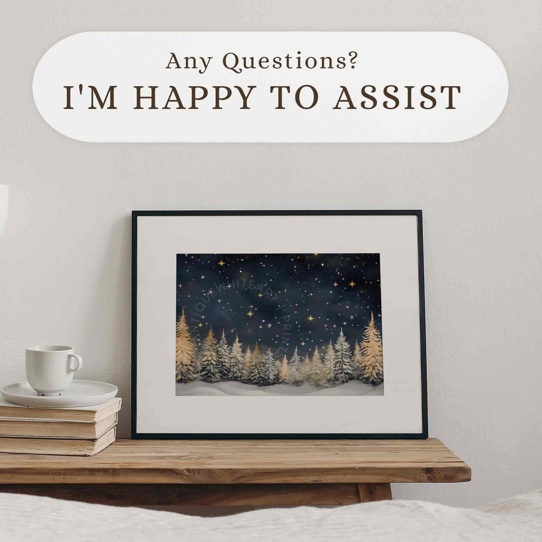 Winter Wall Art Snowy Print Holiday Rustic Farmhouse Decor Neutral Painting Fine W104