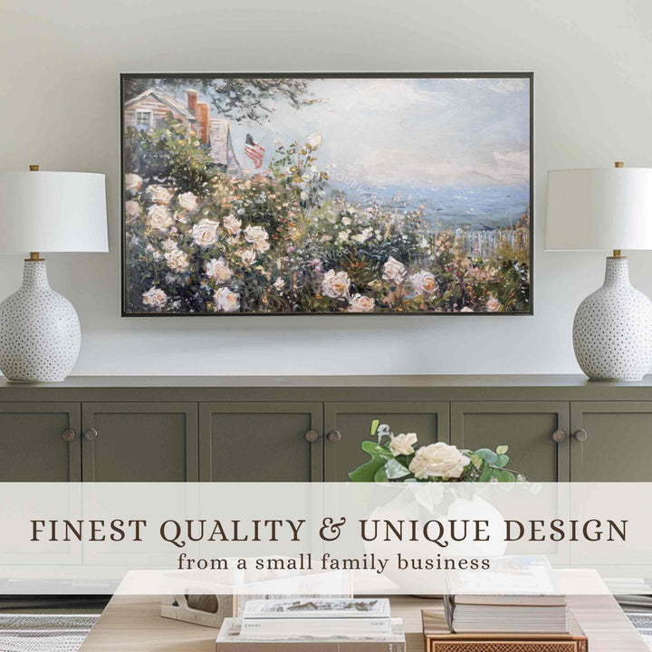 Coastal Roses Garden Frame TV Art, 4th of July Art, Digital Download | TV408