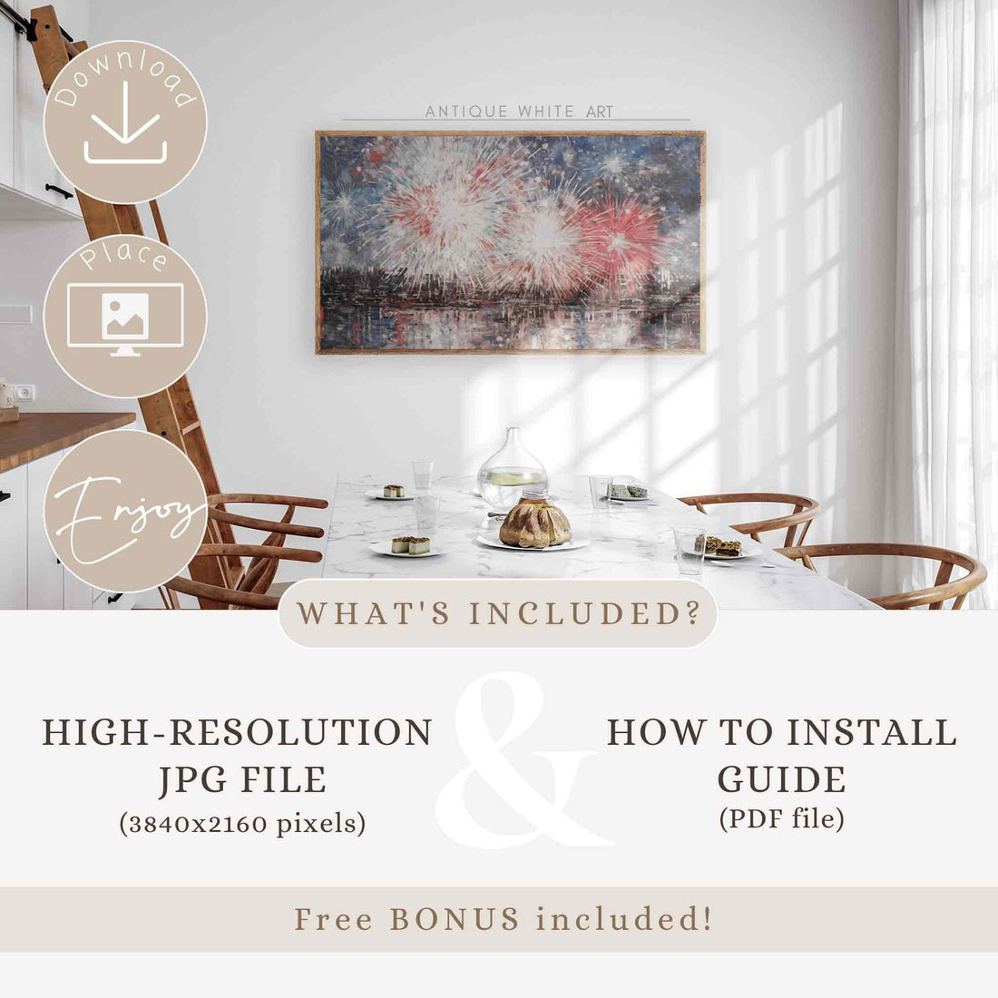 Fireworks Frame TV Art, 4th of July Art, Digital Download | TV430