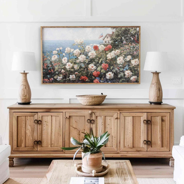Coastal Roses Frame TV Art, 4th of July Art | TV407