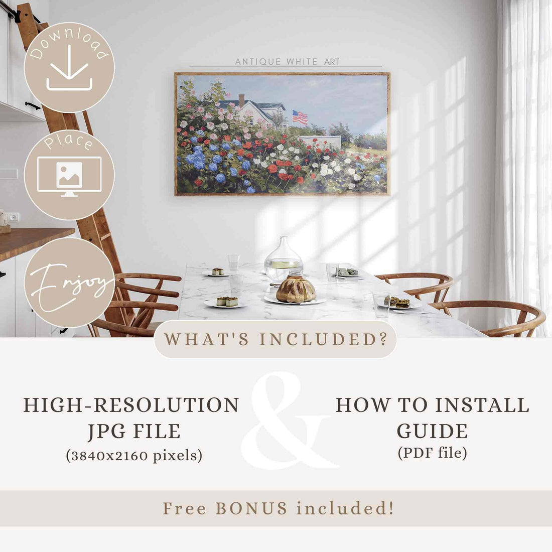 American Flag Frame TV Art, 4th of July Art, Digital Download | TV432