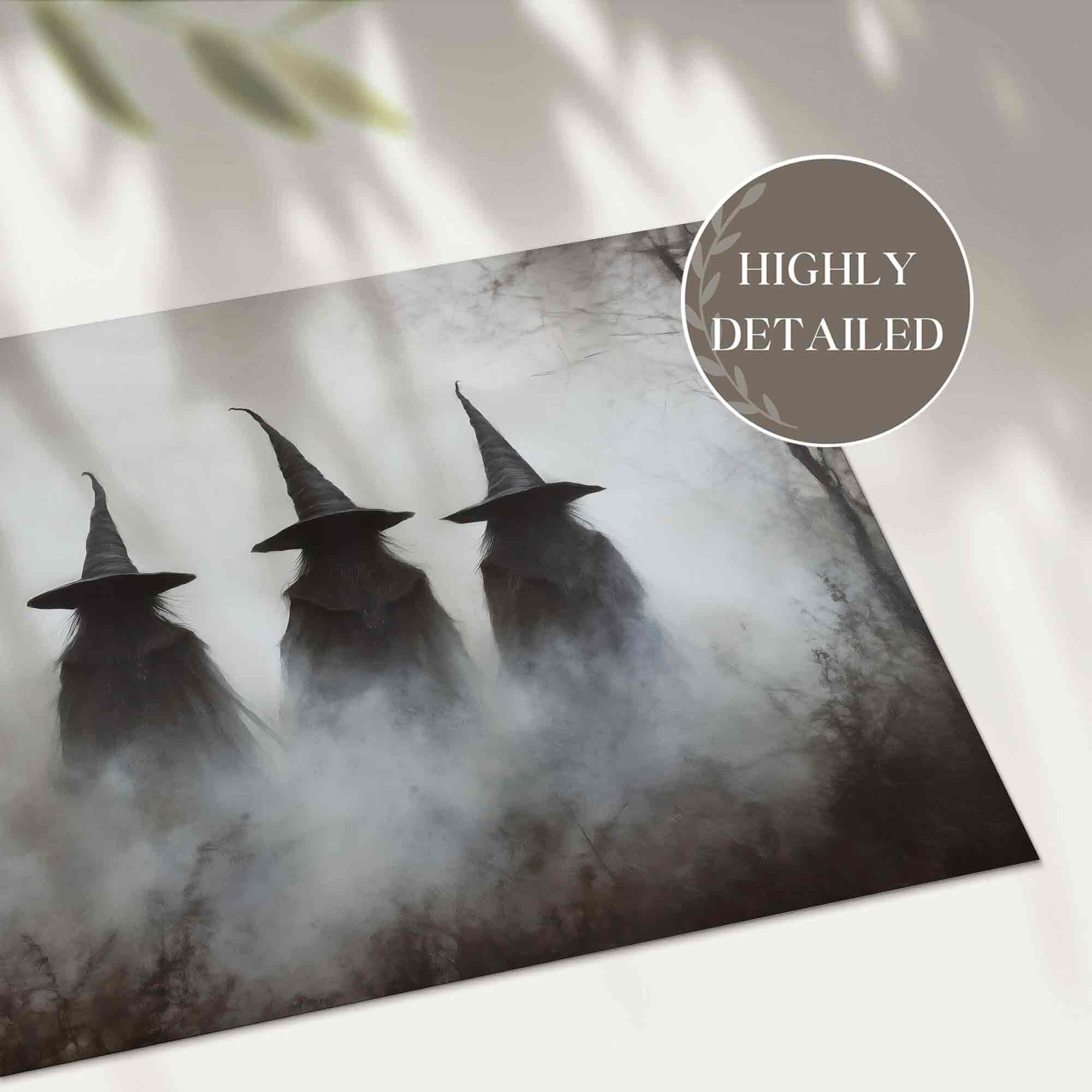 Three Witches in Forest Fog