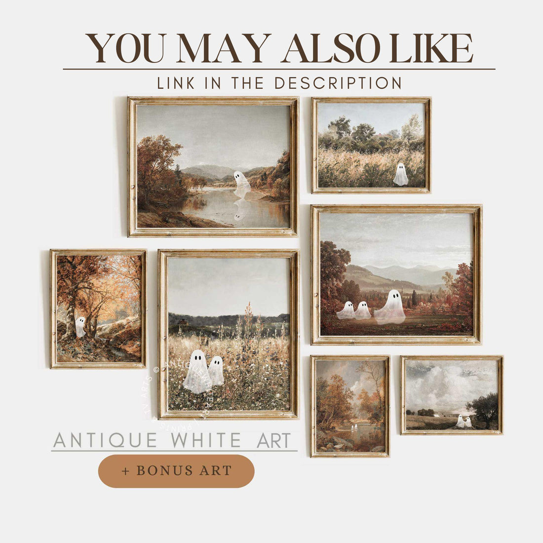 Ghosts in a Wildflower Field Neutral Halloween Wall Art Vintage Style Print Spooky Fall Painting Moody Prints A505