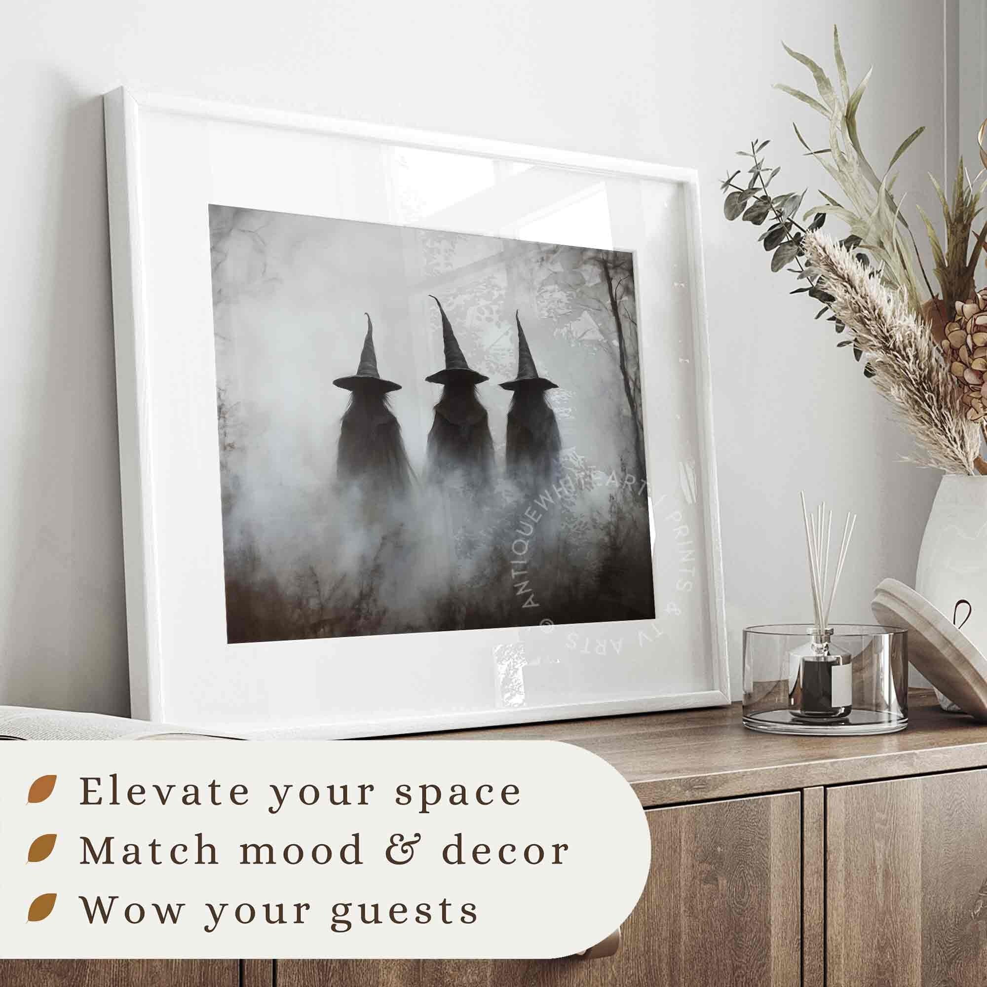 Three Witches in Forest Fog