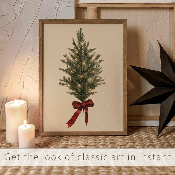 Vintage Style Christmas Tree Print Wall Art Winter Moody Botanical Holiday Decor Evergreen W111