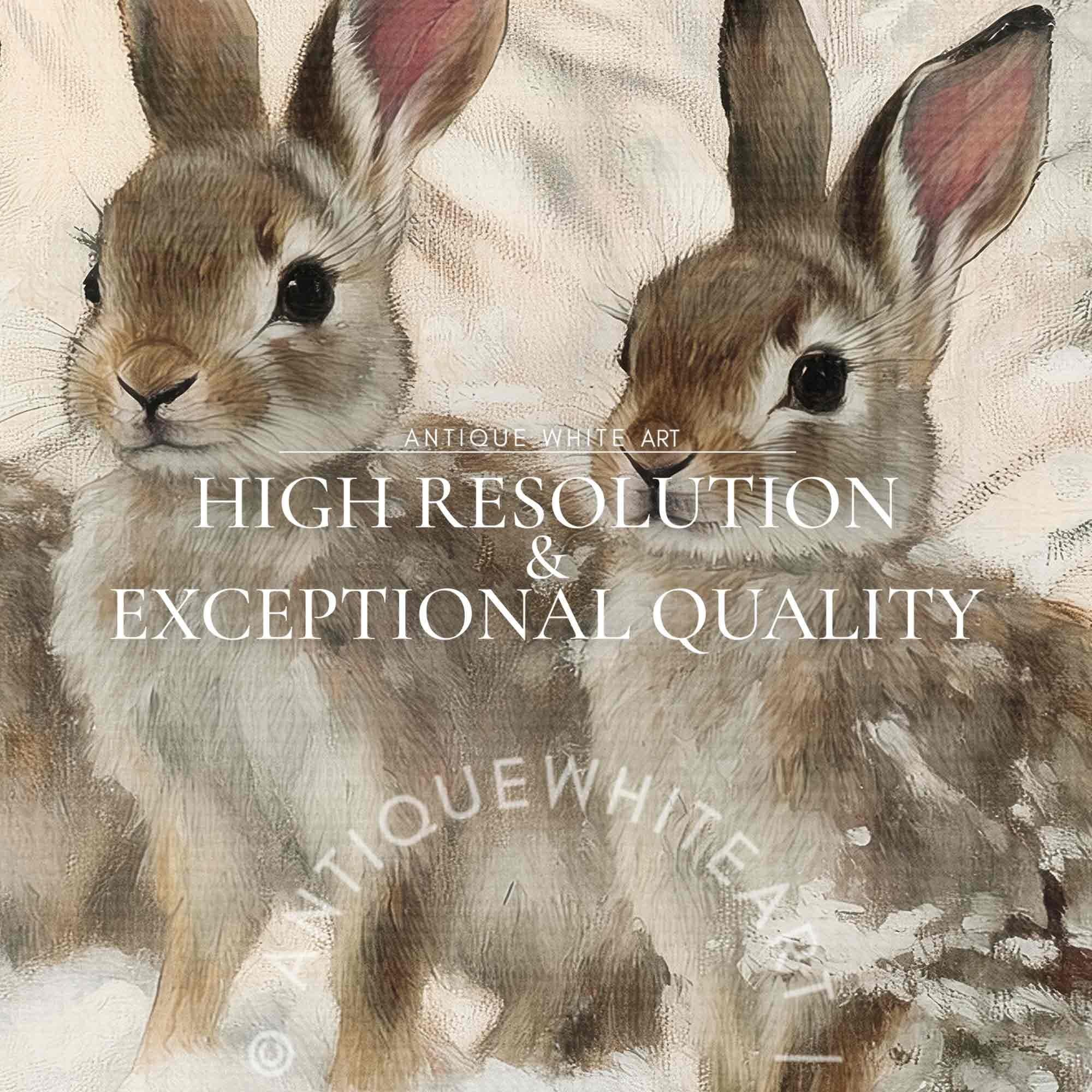 Hares in Winter Landscape Print Bunnies Painting Vintage Style Style Wall Art Rustic Country Christmas W118