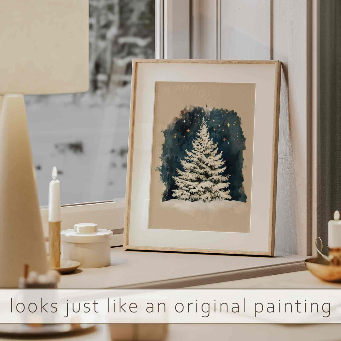 Christmas Tree Print Vintage Style Style Painting Winter Wall Art Gallery Prints W121