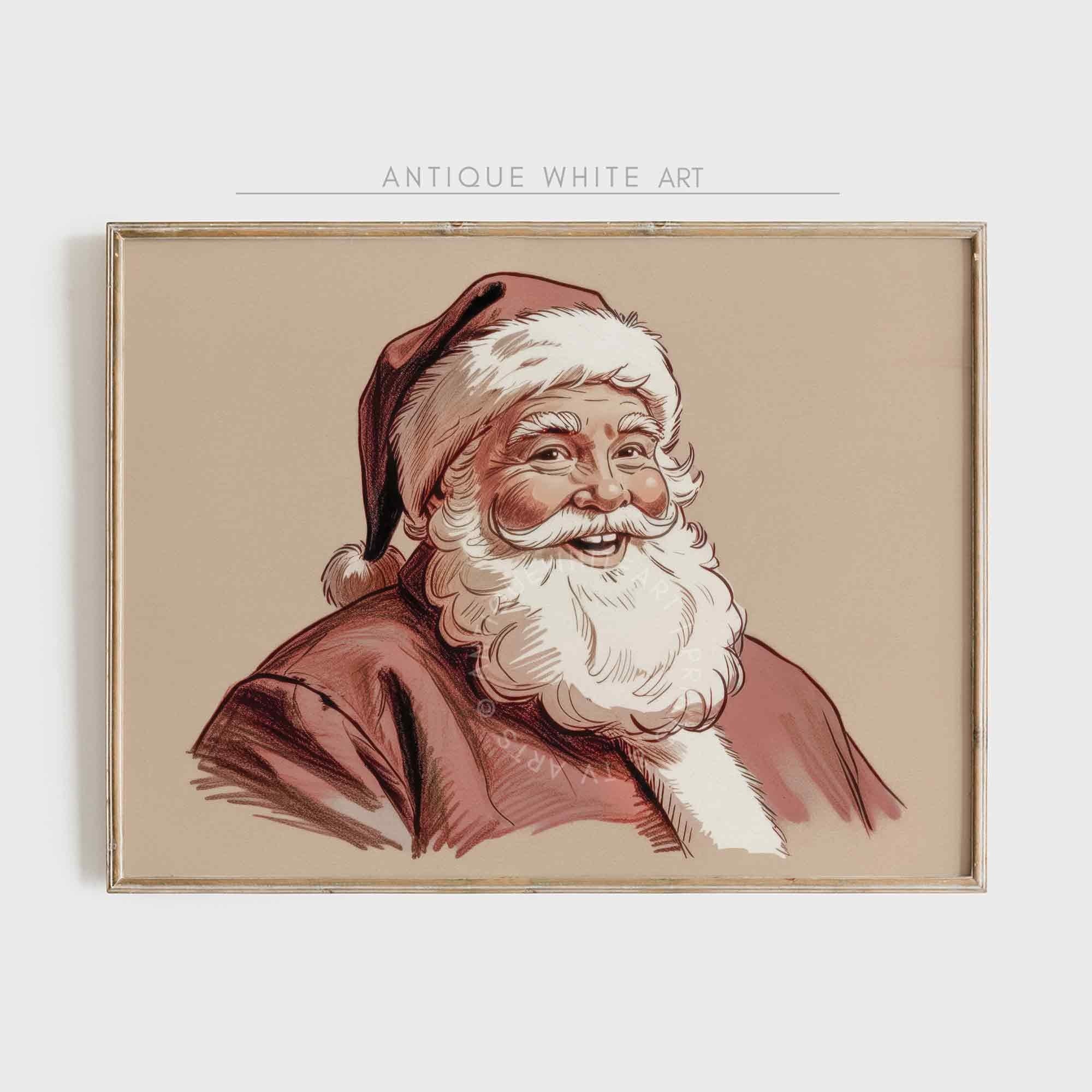 Santa Claus Portrait Print: Vintage Style Christmas Wall Art ( ) Print