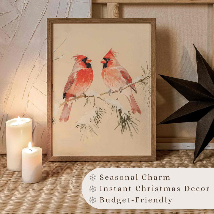 Winter Rustic Print Country Christmas Bird Painting Decor Farmhouse W137 Wall Art