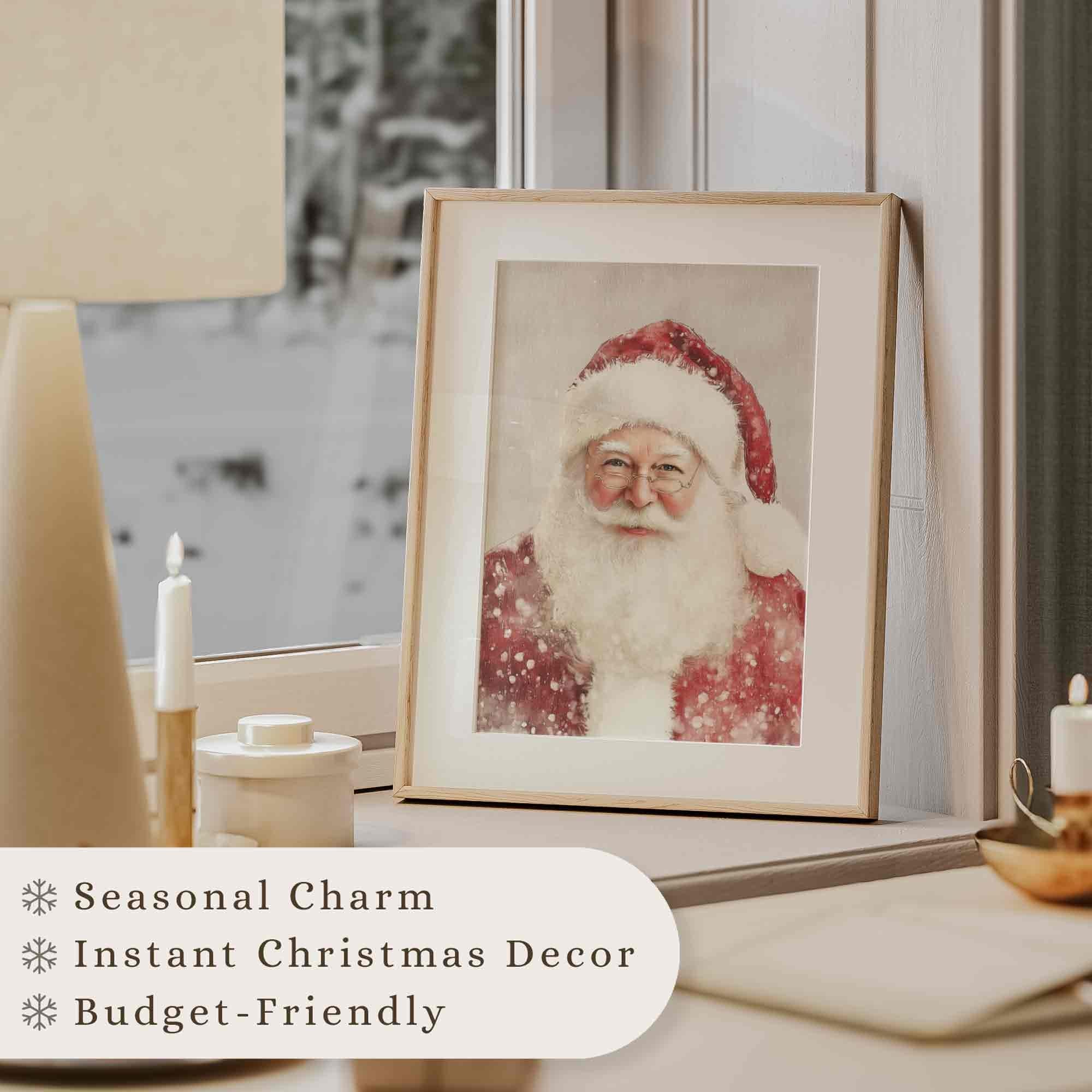 Santa Claus Portrait Print Christmas Painting Winter Holidays Wall Art Moody Decor Country W133