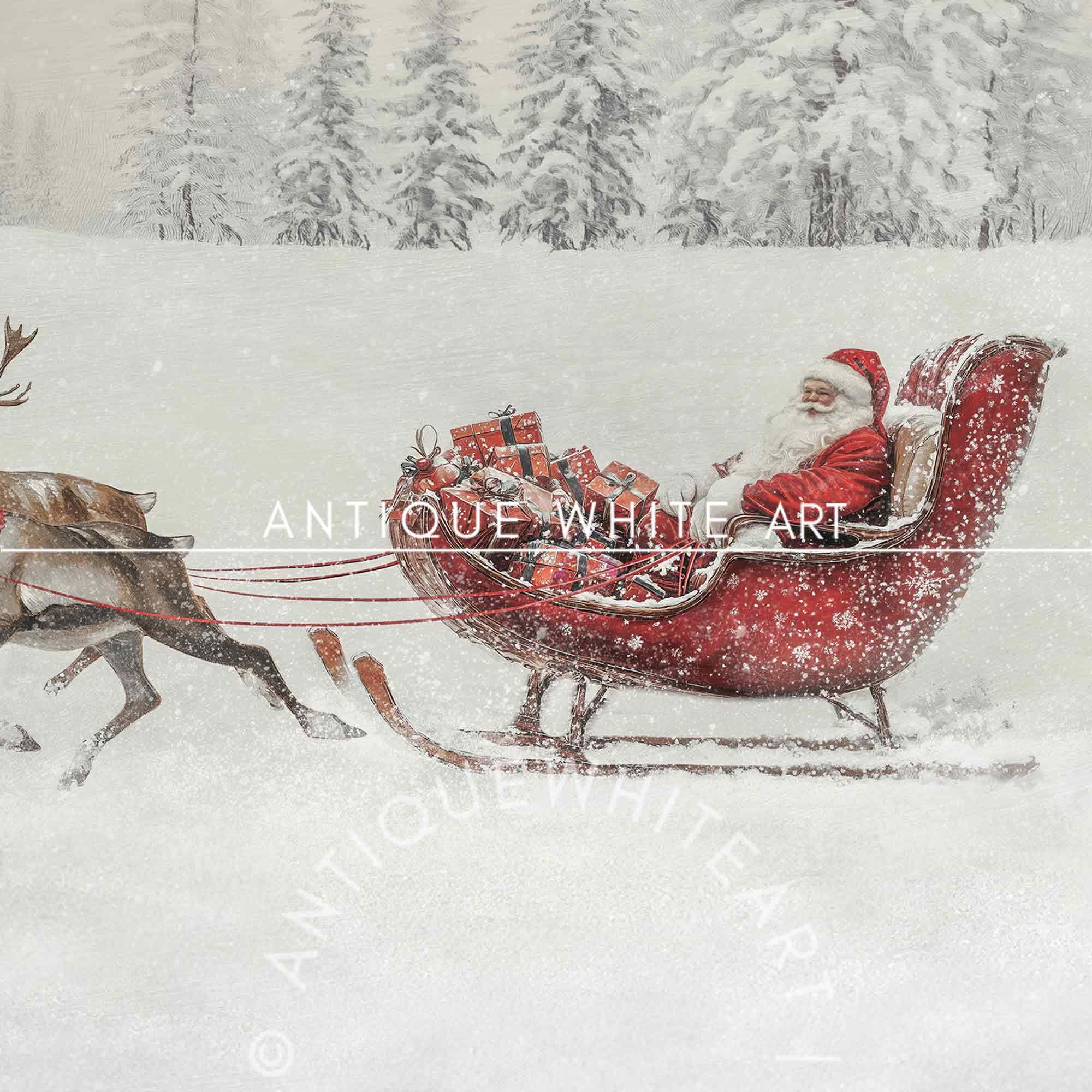 Santa in Sleigh with Reindeer