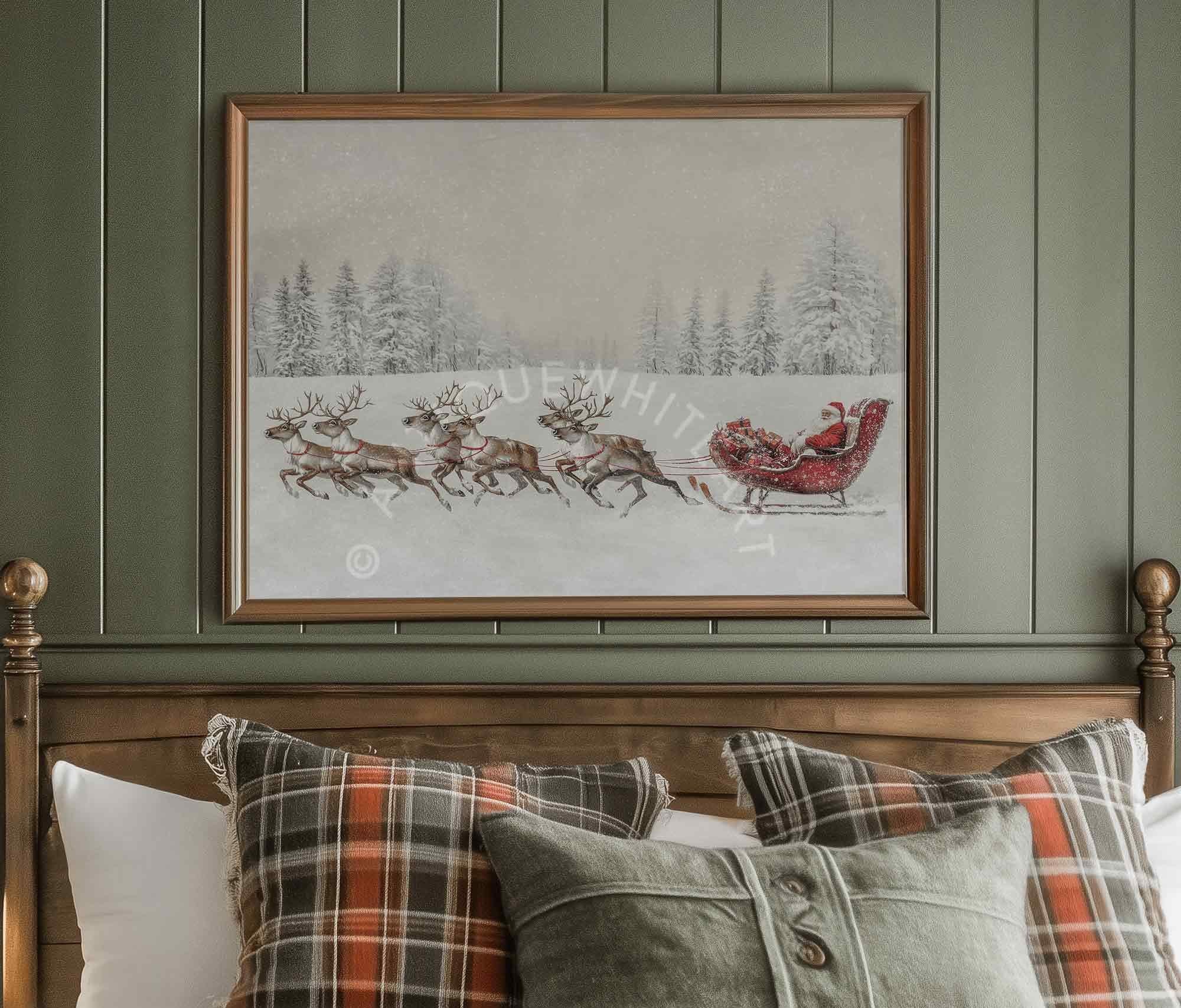 Santa in Sleigh with Reindeer