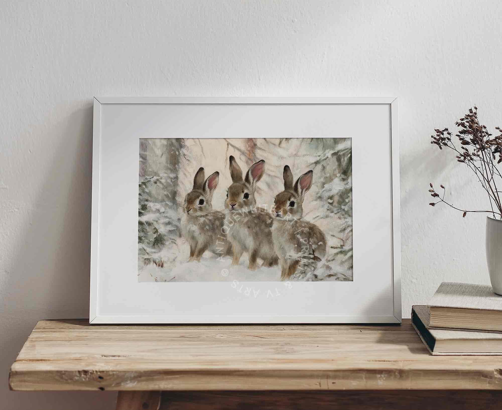 Three Bunnies in the Snow